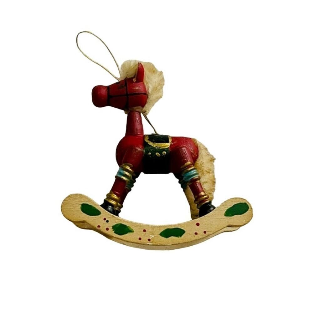 Russ Country Antique Ornaments Wooden Rocking Horse Red